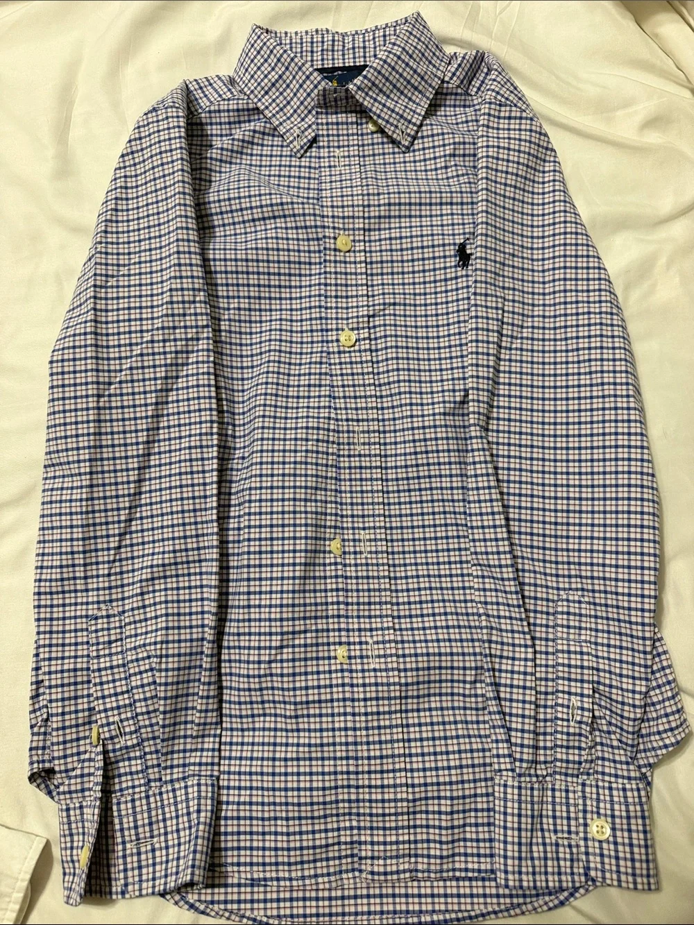 Ralph Lauren White and Blue Micro-Check Button-Down Shirt